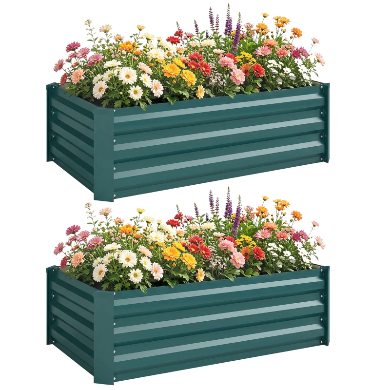 Outsunny Set of Two 100 x 60cm Steel Planter Boxes -Green