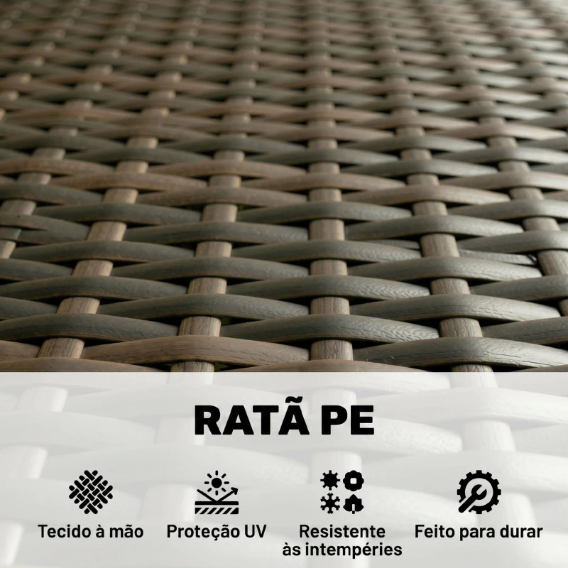 Outsunny Conjunto de Jardim em Vime com Almofadas Móveis de Exterior com 2 Poltronas Sofá de 2 Lugares Mesa com Vidro Marrom e Bege