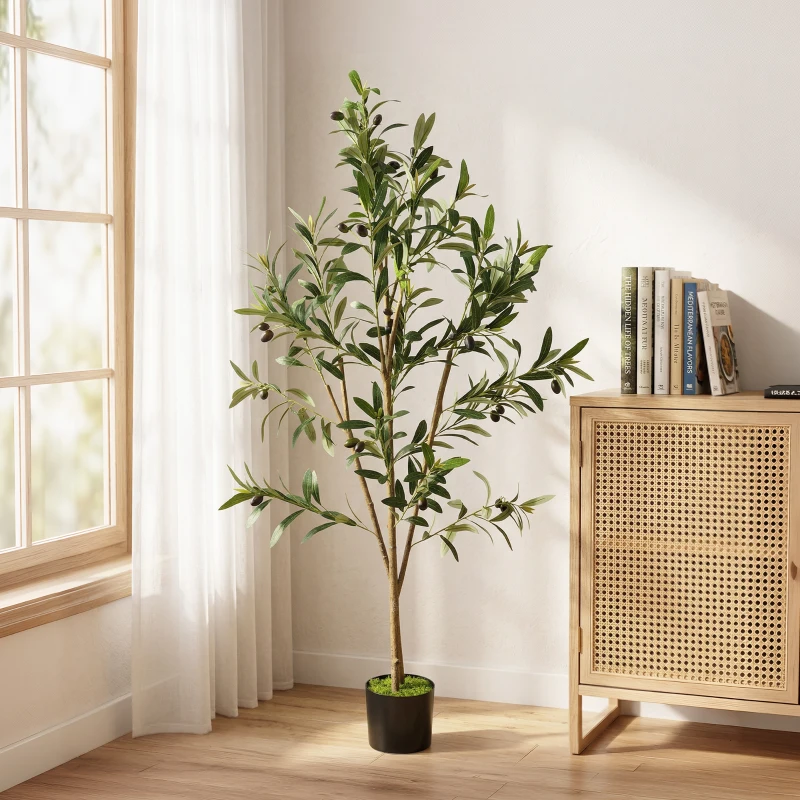 HOMCOM Decorative Artificial Plant, 120 cm Silk Olive Tree with 303 Leaves in Cement Pot, Fake Plant