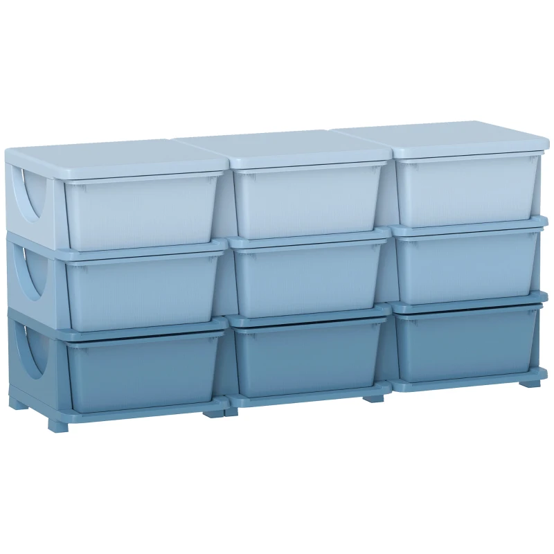 HOMCOM Caja de almacenamiento para niños, caja de almacenamiento infantil, 9 cajones, azul
