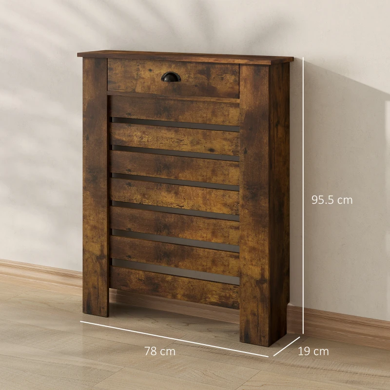HOMCOM 95.5H x 78Wcm Radiator Cover, with Drawer - Rustic Brown