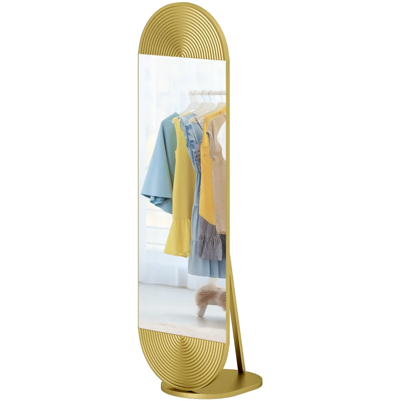 HOMCOM 50 x 161 cm Wavy Full Length Mirror, Free Standing Mirror with Metal Frame and Solid Base, Gold Tone