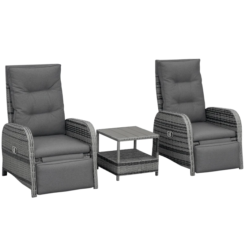 Outsunny 2 Seater Patio Rattan Wicker Chaise Lounge Sofa Set w/ Cushion for Patio Yard Porch