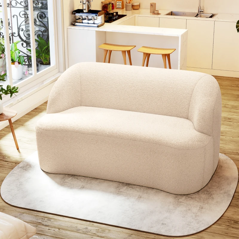 HOMCOM Canapé 2 places canapé en tissu bouclette 142 cm avec dossier et assise incurvés, aucun assemblage requis, beige
