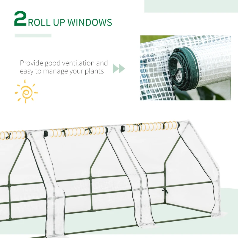 Outsunny Mini Garden Greenhouse mini tunnel greenhouse 270L x 90l x 90H cm pointed roof Steel PE High-density 140 g/m² UV-resistant roll-up windows with Zip White