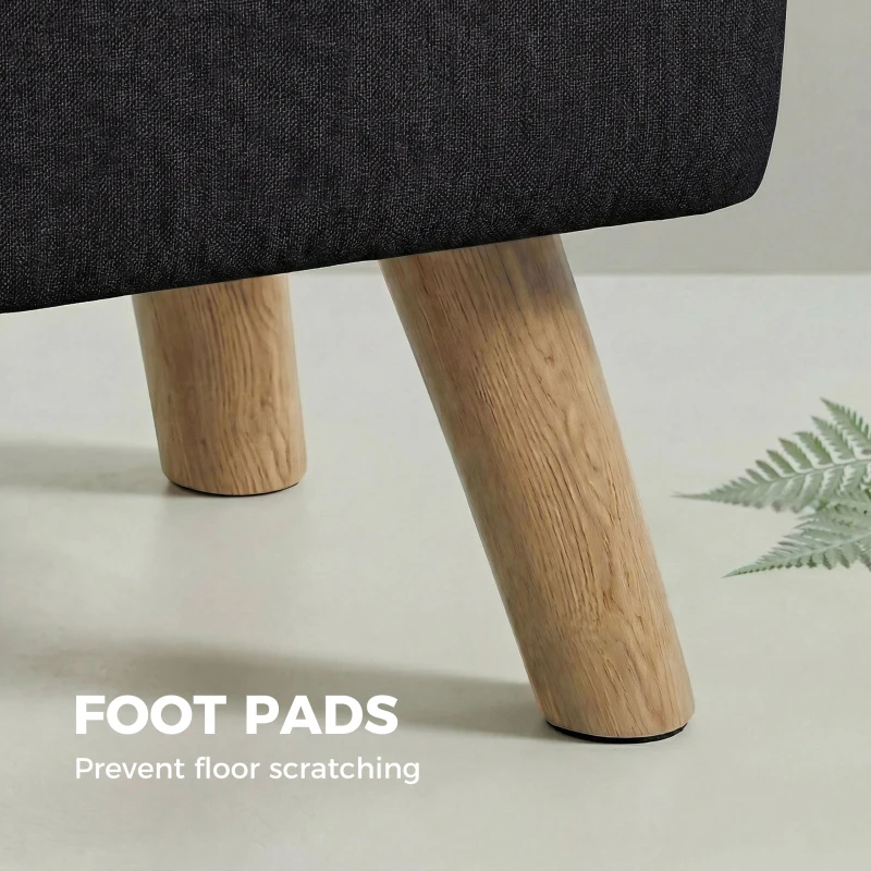 HOMCOM Linen-Look Square Padded Footstool - Black
