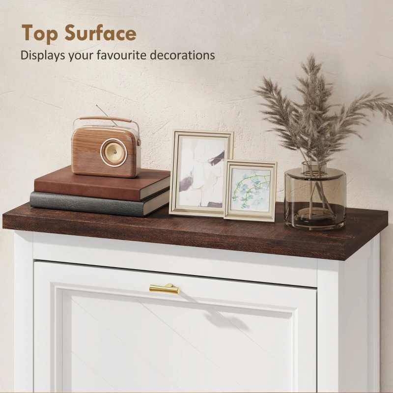 HOMCOM Shoe Cabinet with 2 Flip Drawers, Farmhouse Narrow Shoe Storage Cabinet with Adjustable Shelves, White