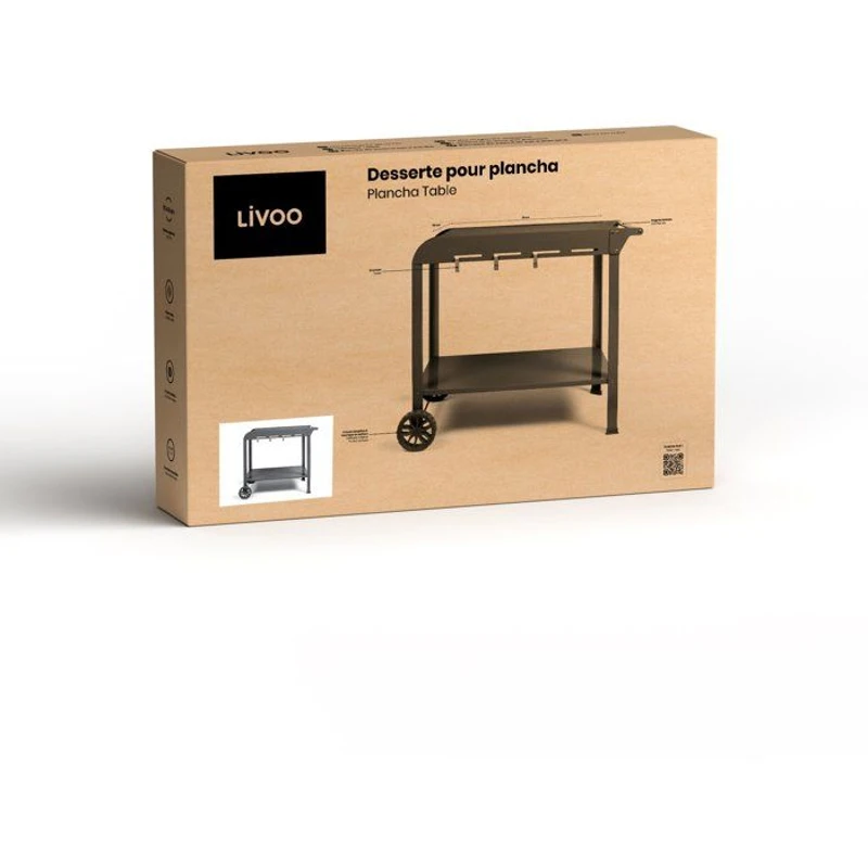 Desserte pour plancha - LIVOO - GS168G - 2 roues crantées ø 14,5 cm - Plateau supérieur 70 x 50 cm - Plateau inférieur 79 x 49 cm