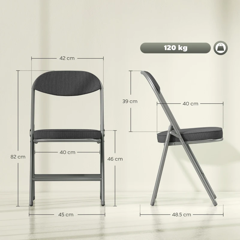 HOMCOM Set of Four Folding Corduroy Seat Chairs - Dark Grey