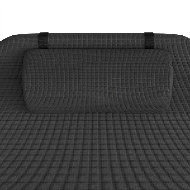 Outsunny Outdoor Foldable Sun Lounger, Garden 6 Level Adjustable Backrest Recliner Sun Lounger Chair with Headrest Pillow, Black