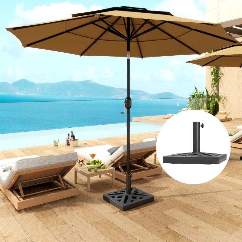 Outsunny Pied de parasol carré 15 kg, support parasol en béton pour mât de Ø 32, 38, 48 mm, design ajouré 45 x 45 x 33,5 cm, noir