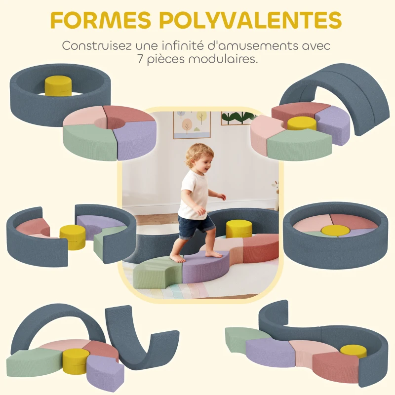 AIYAPLAY Parcours motricité bébé module motricité bébé 7 pièces avec housse lavable 107 x 107 x 30 cm multicolore