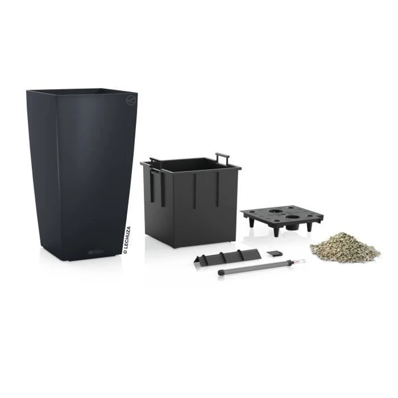 LECHUZA Pot de fleurs - Cubico color 40 - 39,5 x 39,5 x 75,5 cm - 31 L - Kit complet - Gris ardoise