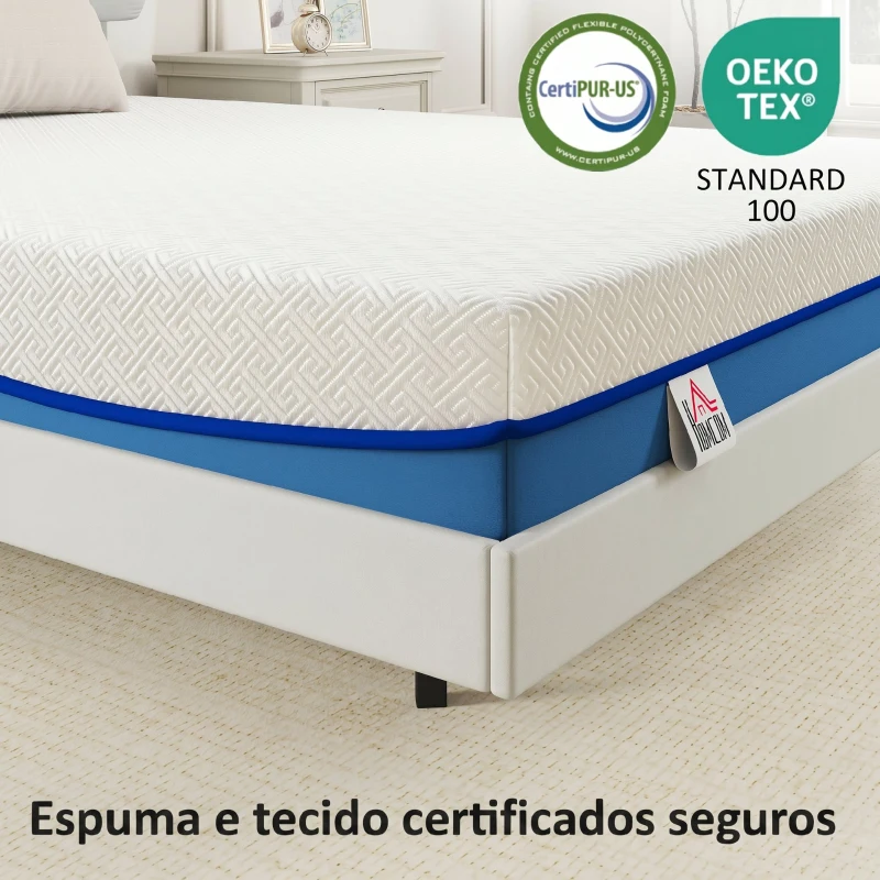 HOMCOM Colchão 190x140 cm Espessura 20 cm Colchão Viscoelástico com Chá Verde Firmeza Média Cama Refrescante com Espuma de Gel