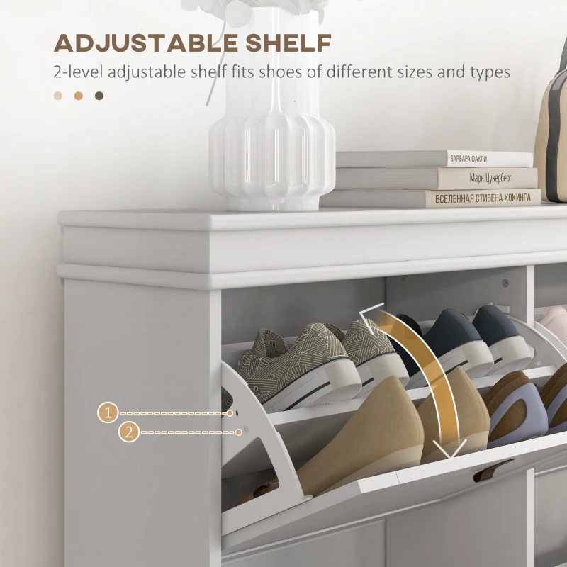 HOMCOM Slim Shoe Cabinet, Shoe Cabinet with 4 Drop-Down Drawers, 105W x 24D x 82.5H cm,  White