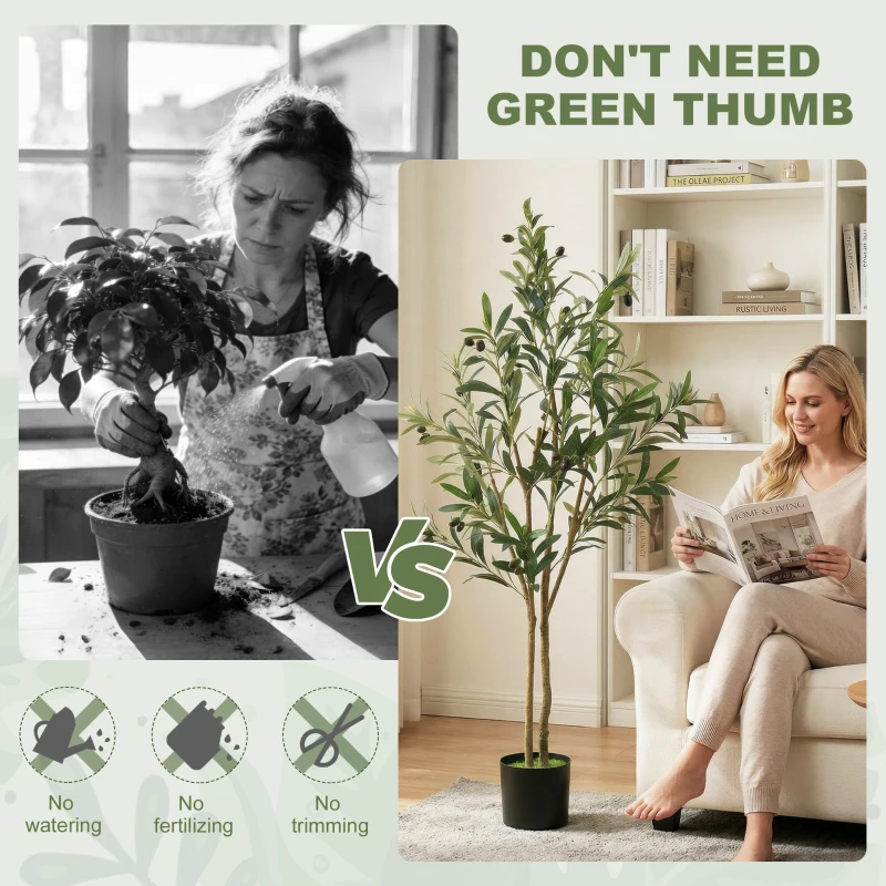 HOMCOM Decorative Artificial Plant, 120 cm Silk Olive Tree with 303 Leaves in Cement Pot, Fake Plant