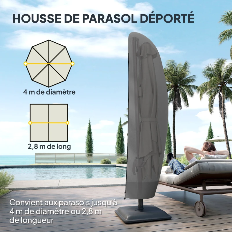 Outsunny Housse de protection imperméable pour parasol déporté avec fermeture éclair et cordon de serrage tissu Oxford noir