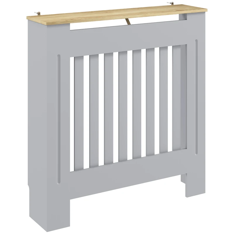 HOMCOM Heater Cover, Radiator Cover Slatted Painted MDF Lined Grill Grey, 78L x 19W x 81H cm