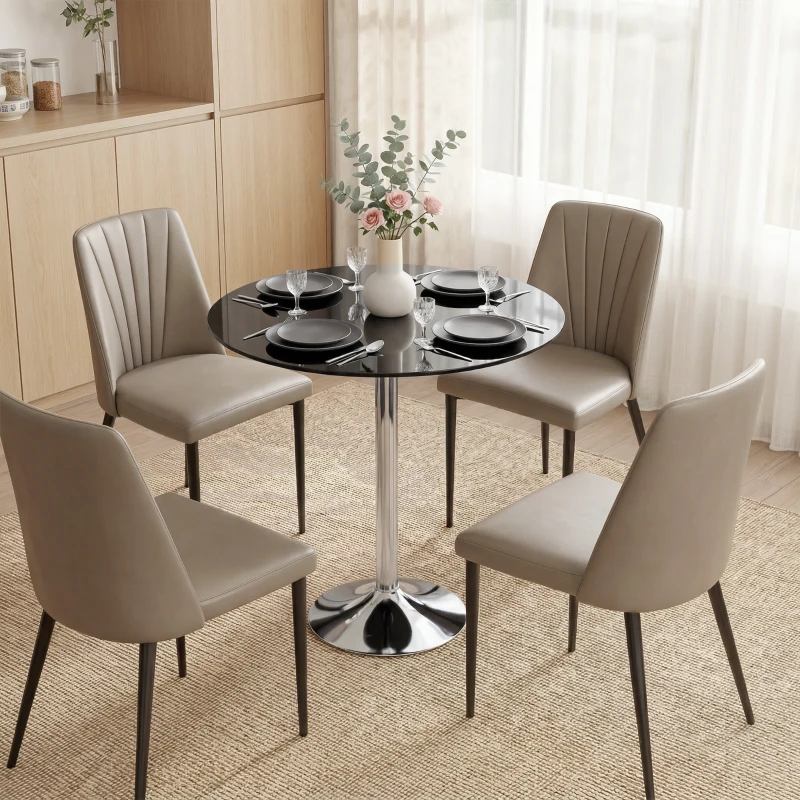HOMCOM Round Bar Table, Modern Dining Table with Tempered Glass Top and Steel Frame for 4, 70 x 70 x 75.5cm, Black