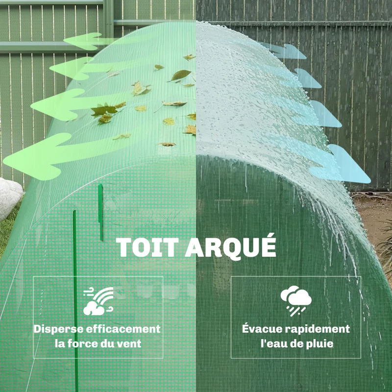 Outsunny Serre tunnel de jardin 8 m², serre de jardin tunnel avec porte et 6 fenêtres, bâche PE 140 g/m² 400 x 200 x 200 cm vert