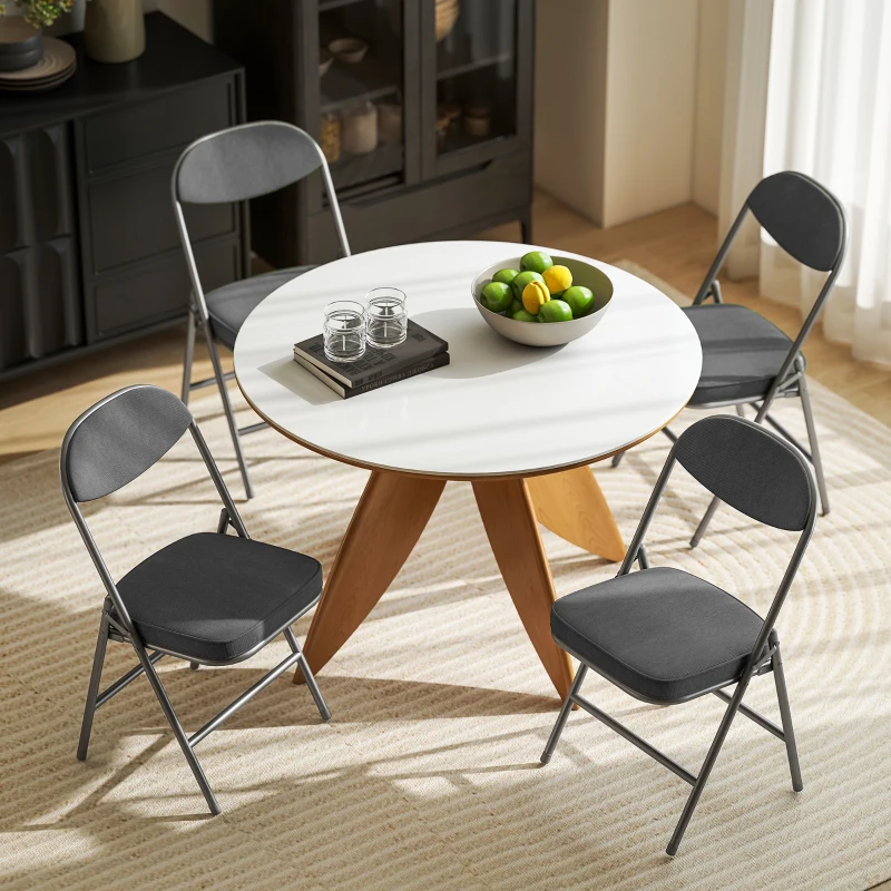 HOMCOM Set of Four Folding Corduroy Seat Chairs - Dark Grey
