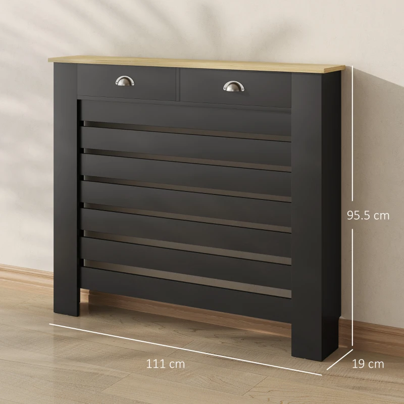 HOMCOM 95.5H x 111Wcm Radiator Cover, with Drawer - Black