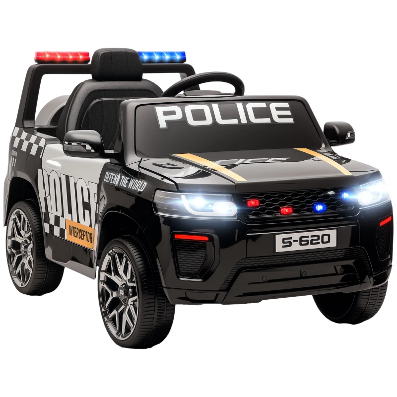 AIYAPLAY Mașină Electrică de Poliție pentru Copii 12V cu Telecomandă, Sirenă și Lumini Intermitente, Vârsta 3-5 Ani, Negru