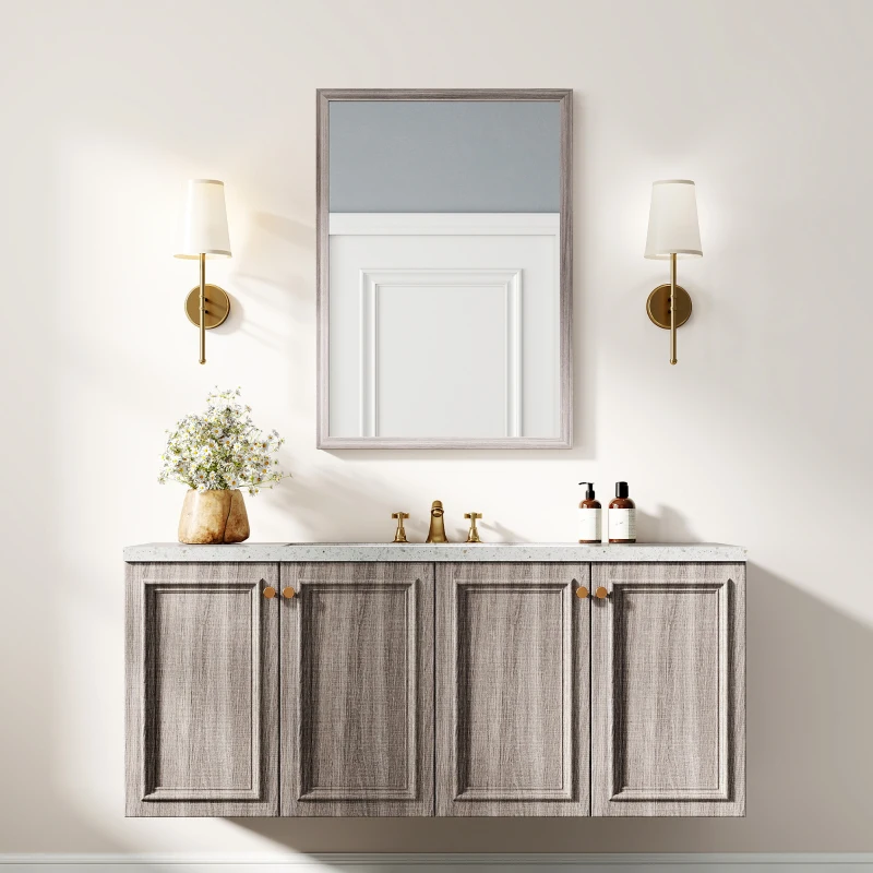 HOMCOM Wall Bathroom Mirror, 50 x 70 cm Wall-Mounted Mirror for Living Room, Bedroom, Hallway, Grey