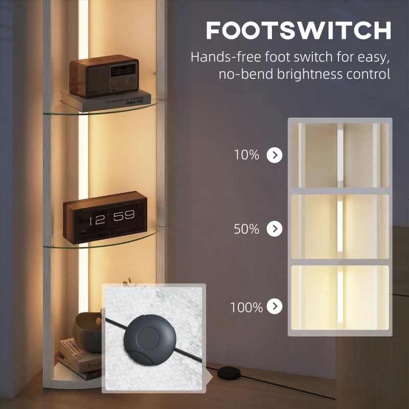 HOMCOM LED Floor Lamp with Shelves, Dimmable Standing Lamp with Foot Switch for Living Room, Bedroom, Grey