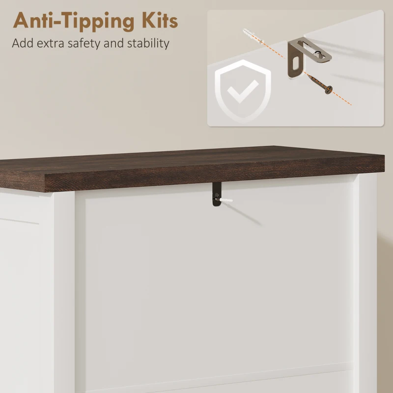 HOMCOM Shoe Cabinet with 2 Flip Drawers, Farmhouse Narrow Shoe Storage Cabinet with Adjustable Shelves, White