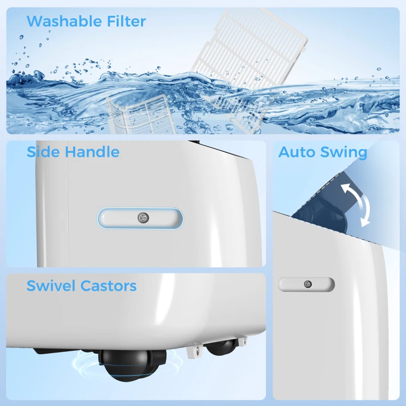 HOMCOM Draagbare Airconditioner 12.000 BTU met Invertertechnologie, 6-in-1 Airco met 60° Automatische Zwenkfunctie, 24-uurs Timer, Afstandsbediening