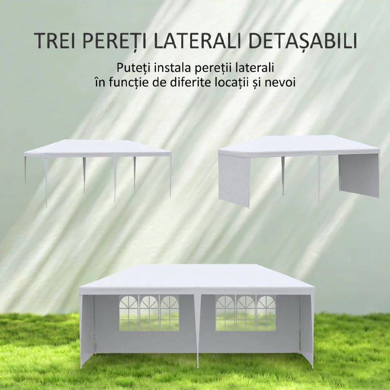 Cort de gradina pliabil Outsunny pentru petreceri si evenimente cu panouri detasabile, otel si PE, 5,85x2,95 m, alb