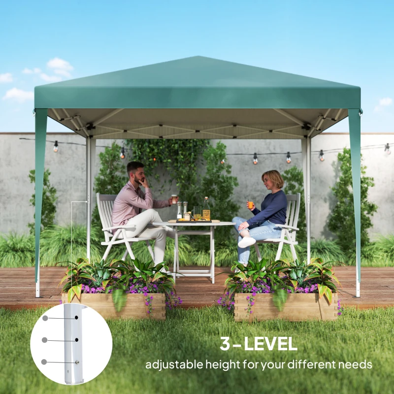 Outsunny 3 x 3M Pop Up Gazebo, Height Adjustable, Garden Marquee Party Tent Wedding Canopy Shelter with Carrying Bag, Green(m-7)