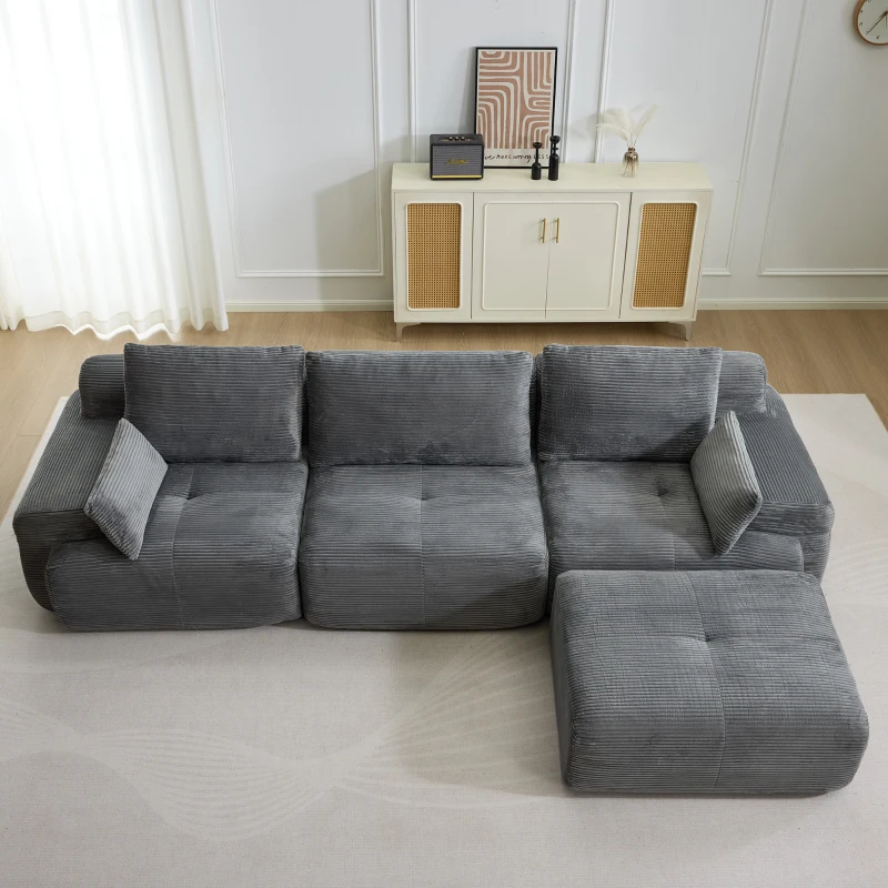 Modernes Sofa aus komprimiertem Memory-Schaumstoff, große Sofagarnitur für das Wohnzimmer, haustierfreundliches modulares Sofagarnitur Cloud, Cordstoff, kein Zusammenbau erforderlich, GRAU