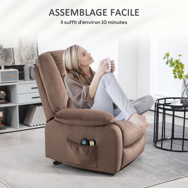 HOMCOM Fauteuil releveur électrique fauteuil relaxant dossier inclinable avec repose-pied télécommandes 90 x 93 x 110 cm marron(m-8)