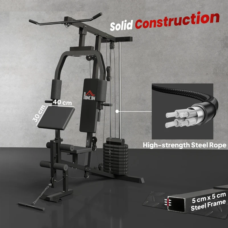 HOMCOM Stazione Fitness Multifunzione per Allenamento a Casa e Professionale in Acciaio, 148x108x207 cm, Nero