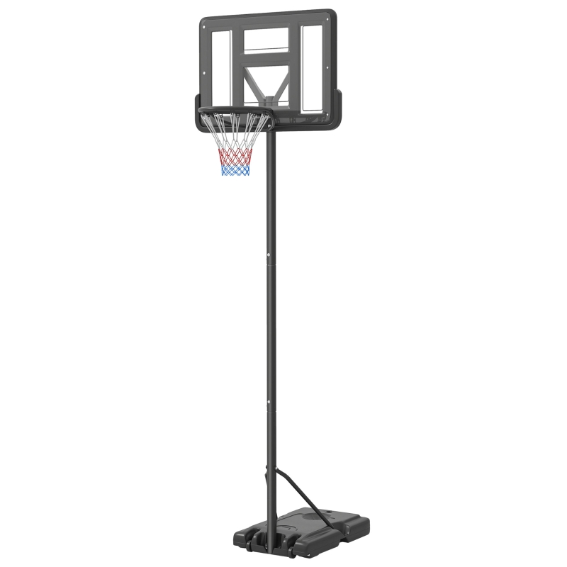 SPORTNOW Canestro Basket ad Altezza Regolabile per Giardino e Piscina con Base Riempibile, 110x75x195-370 cm, Nero