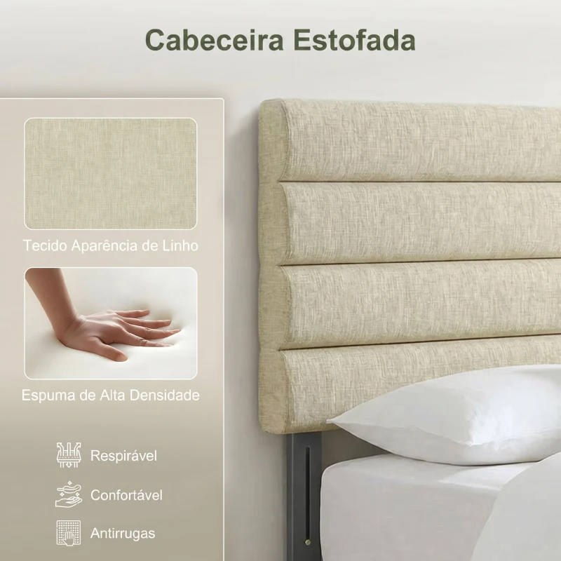 HOMCOM Cabeceira de Cama 140 cm Altura Ajustável em 3 Níveis 106/116/126 cm Estofada em Linho Bege