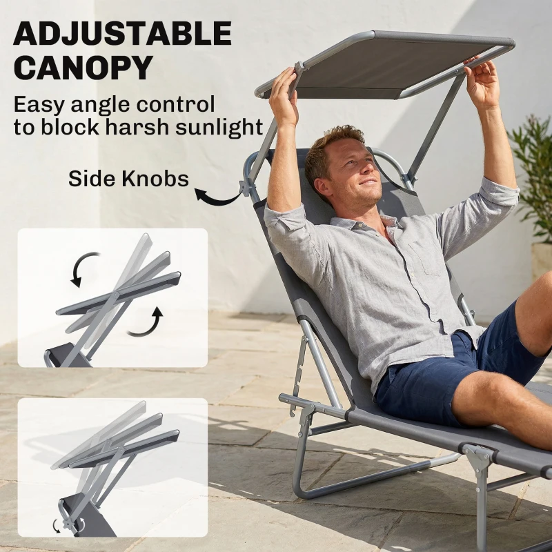 Outsunny Adjustable Lounger Seat with Sun Shade-Grey