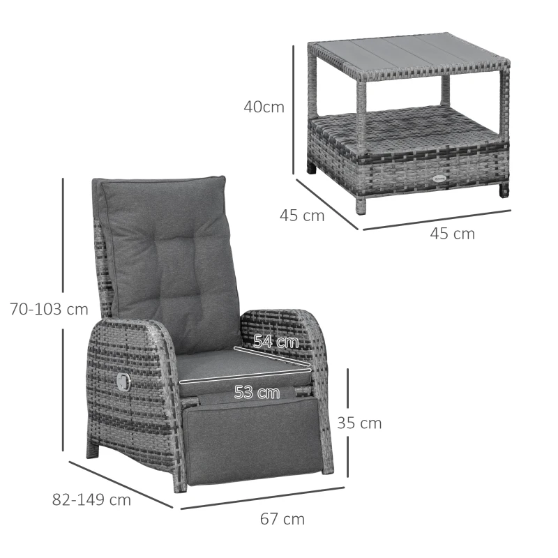 Outsunny 2 Seater Patio Rattan Wicker Chaise Lounge Sofa Set w/ Cushion for Patio Yard Porch