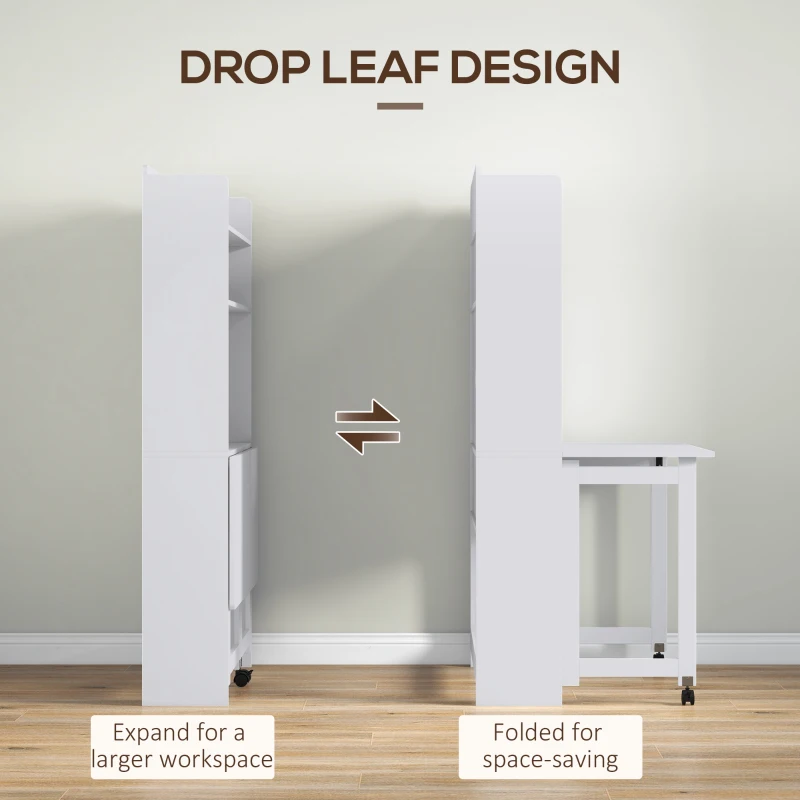 HOMCOM Foldable Desktop, Computer Desk with Storage Shelves, 80 x 69 x 155 cm, White