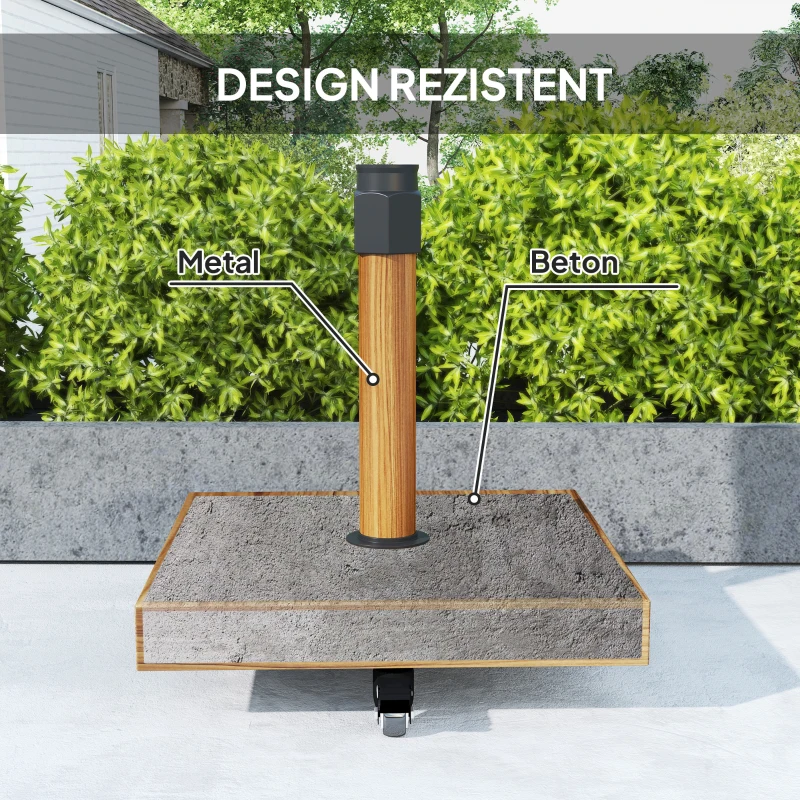 Outsunny Bază pentru Umbrelă cu Roți și Frâne, Suport din Metal cu Ciment, pentru Stâlpi de Umbrelă Ø36/38/48 mm, Efect Lemn Natural