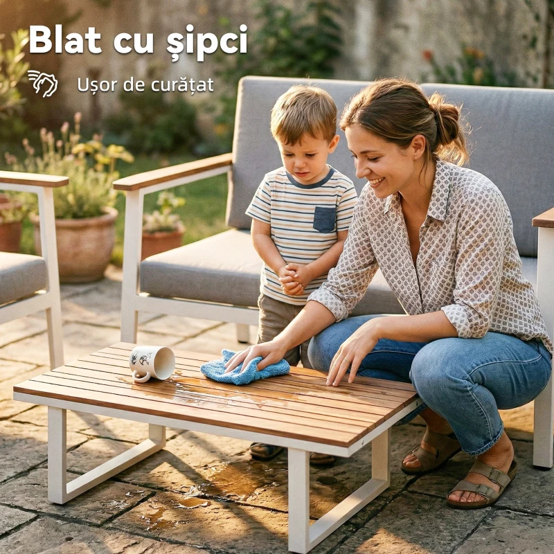 Outsunny Set Mobilier Grădină 4 Persoane: 2 Fotolii, Canapea, Măsuță