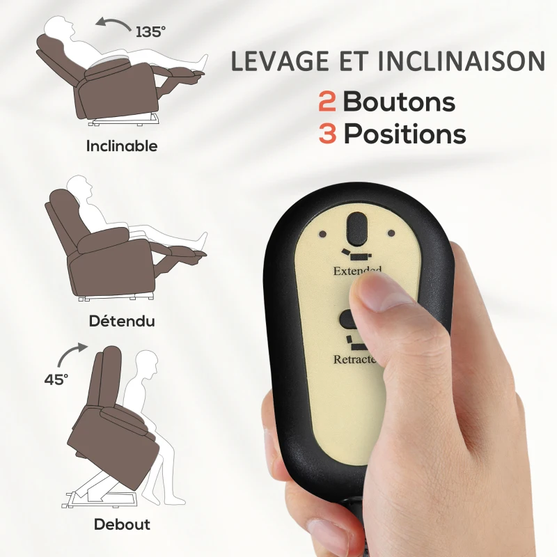 HOMCOM Fauteuil releveur électrique fauteuil relaxant dossier inclinable avec repose-pied télécommandes 90 x 93 x 110 cm marron(m-4)