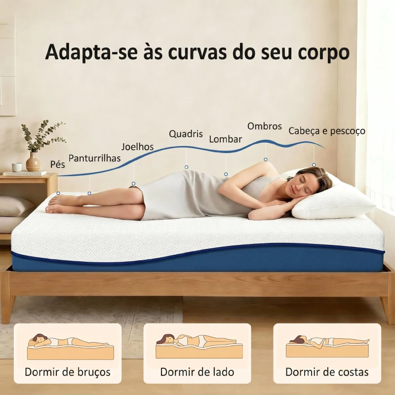 HOMCOM Colchão 190x140 cm Espessura 20 cm Colchão Viscoelástico com Chá Verde Firmeza Média Cama Refrescante com Espuma de Gel