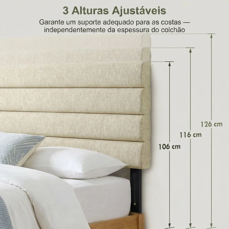 HOMCOM Cabeceira de Cama 140 cm Altura Ajustável em 3 Níveis 106/116/126 cm Estofada em Linho Bege