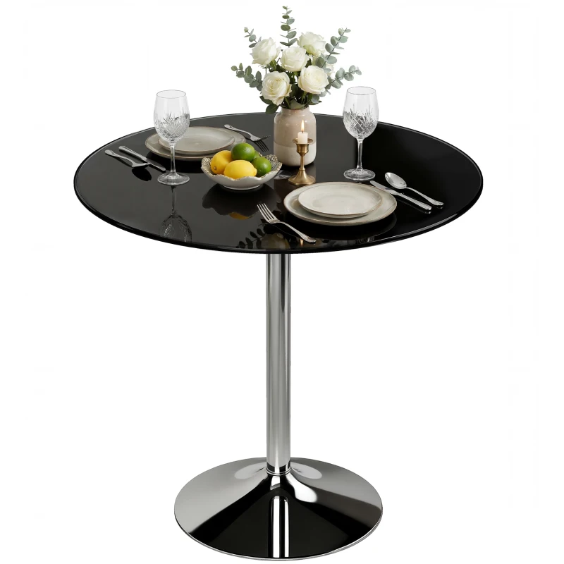 HOMCOM Round Bar Table, Modern Dining Table with Tempered Glass Top and Steel Frame for 4, 80 x 80 x 77cm, Black