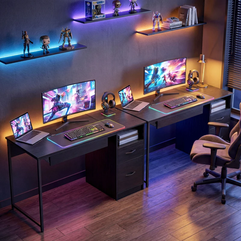 HOMCOM Birou de Economisire a Spațiului, Masă pentru Computer, 120x52,3 cm, Negru