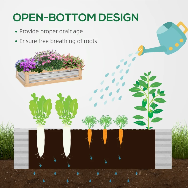 Outsunny Raised Garden Bed with Greenhouse Top - Garden Wooden Cold Frame Greenhouse Flower Planter Protection with 2 Independent Roofs, 122 x 61 x 82 cm, Natural