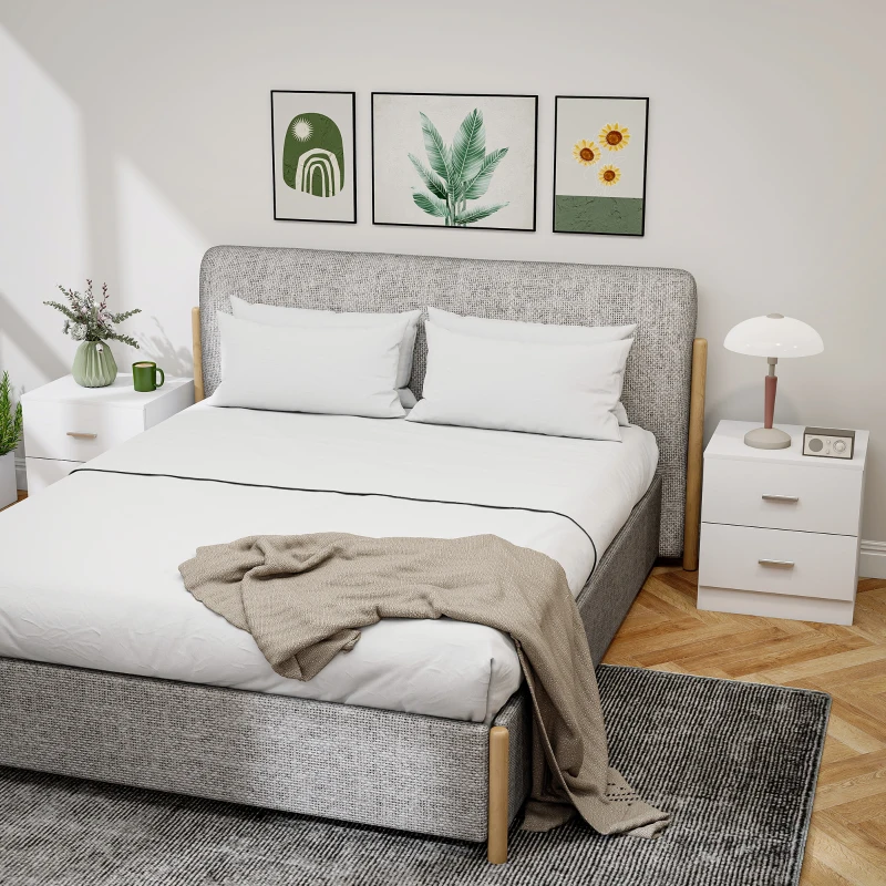 HOMCOM Set of 2 Modern Nightstands, Bedside Tables with 2 Storage Drawers, Accent End Table for Bedroom and Living Room, White